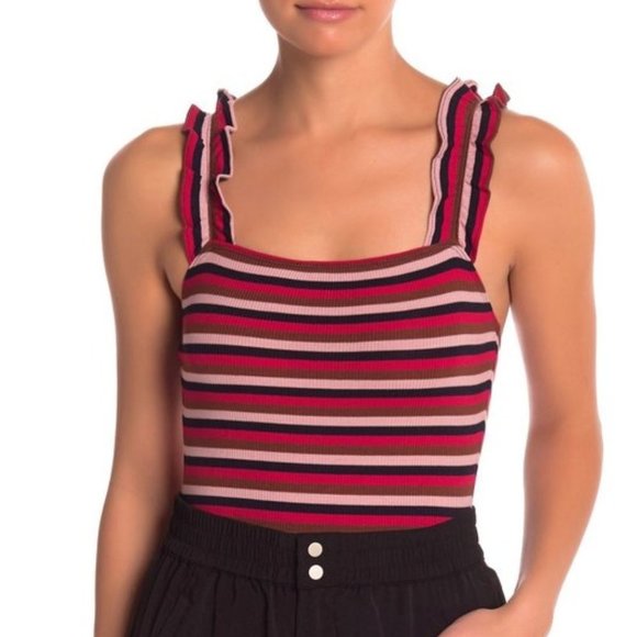 Elodie Tops - Elodie Striped Ruffle Strap Bodysuit - NWT!